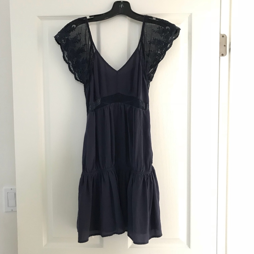 Navy Foreign Exchange 100% Silk and Lace Navy Dress Sz S